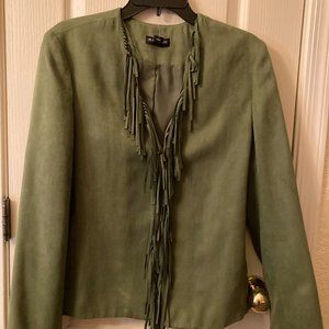 August Max fringed jacket, green, new, velvety fabric